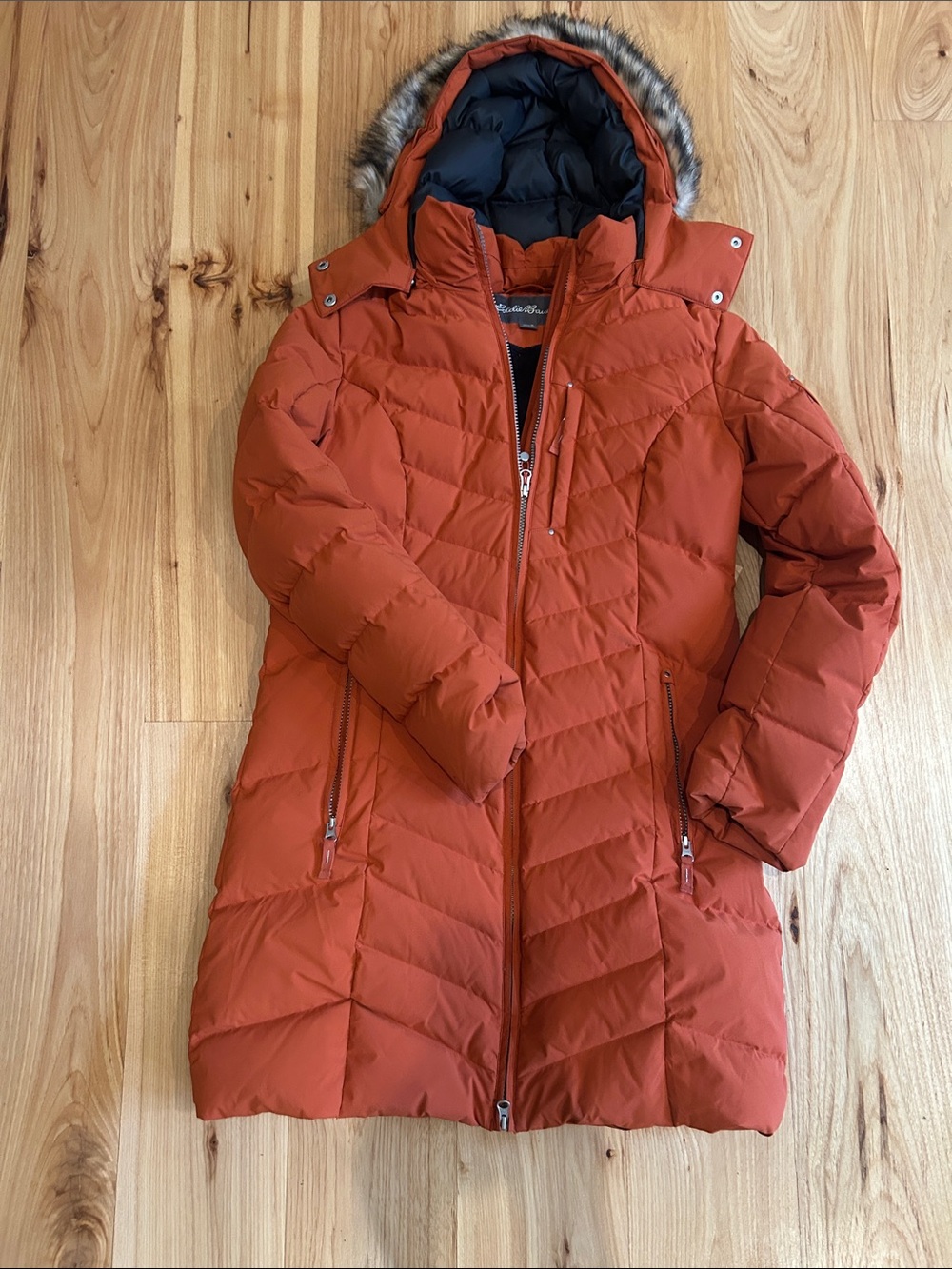 Eddie Bauer Women's Rust Orange Quilted Insulated Puffer Coat with Hood